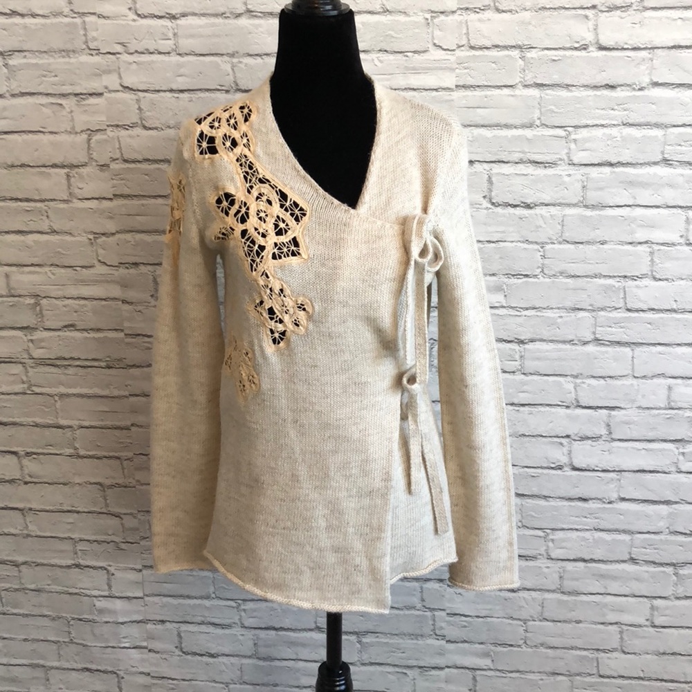 Anthropologie Moth raw hem lace cardigan size S